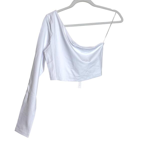 Susana Monaco One Shoulder Crop Long Sleeve Top in Sugar White NWT Size Large - Picture 2 of 8